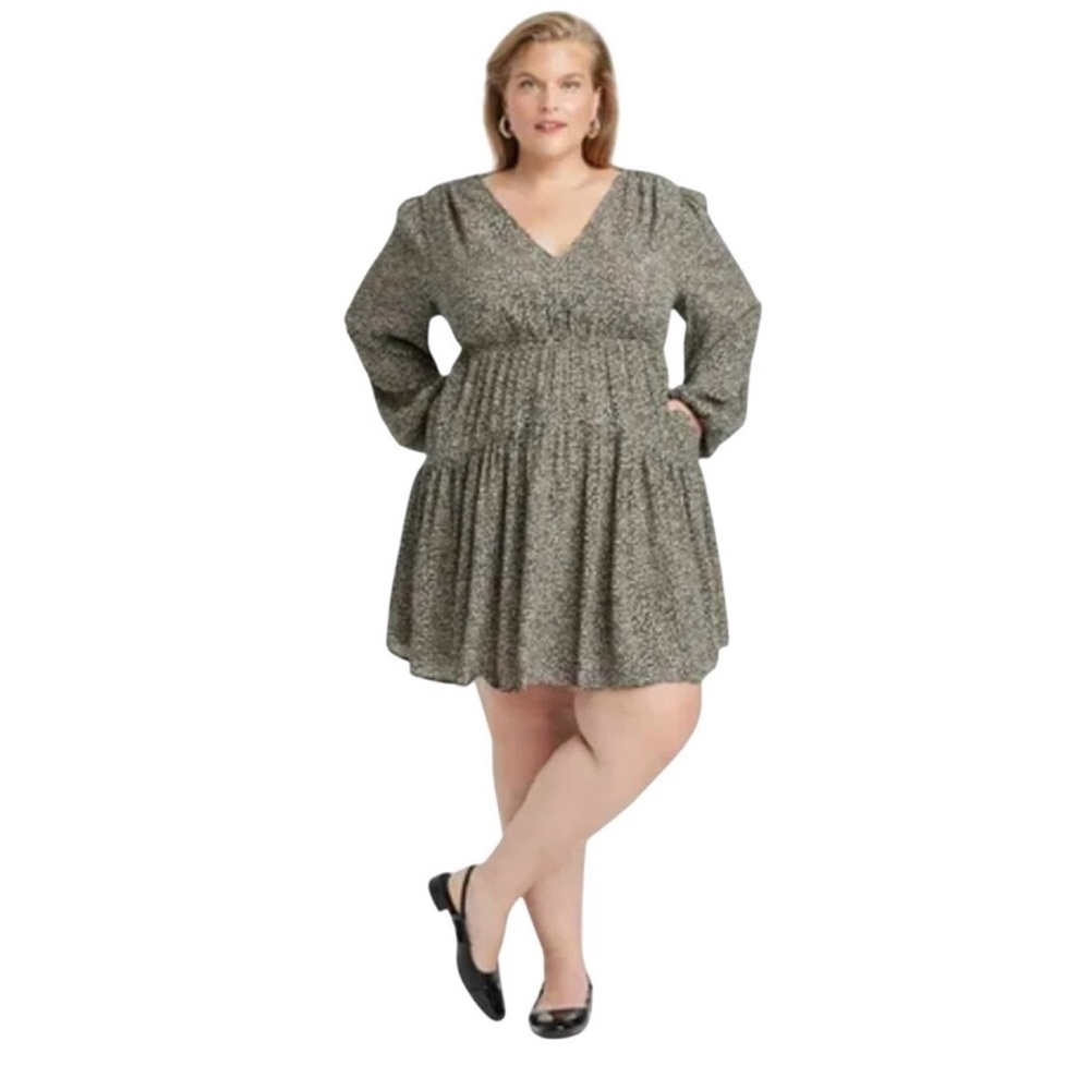 a new day Black and camel leopard size 2XL Midi Dress V-neck